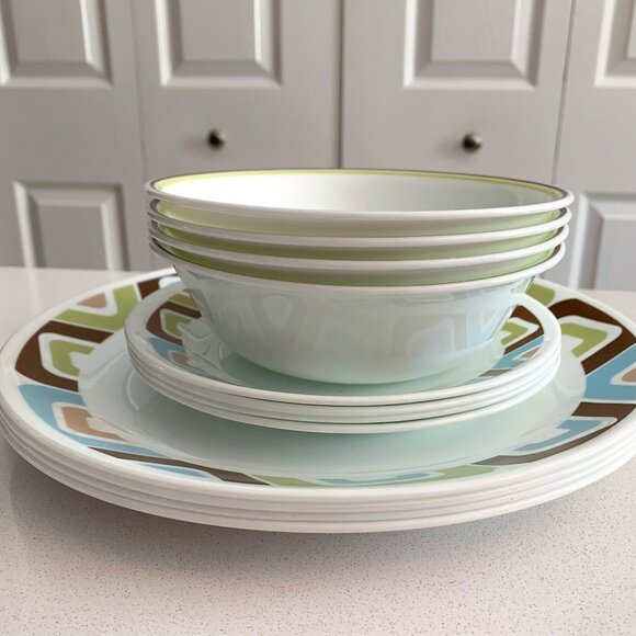 Corelle Other - Corelle Retro MCM Style Retired Pattern "Squared" 4 Sets of 3 Piece Place Sets
